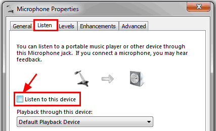 Uncheck the Listen to this device