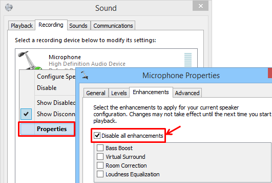 remove microphone fireworks/noise in Windows Vista/7/8