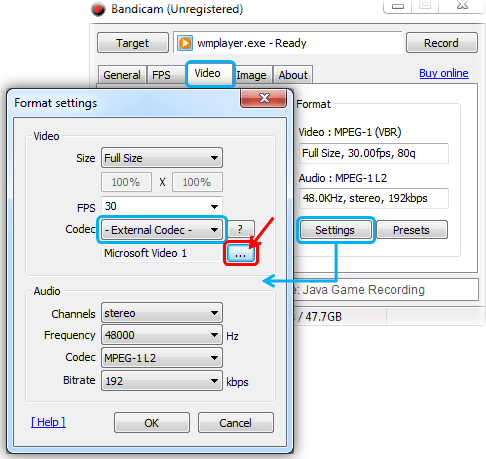 bandicam external codec for recording