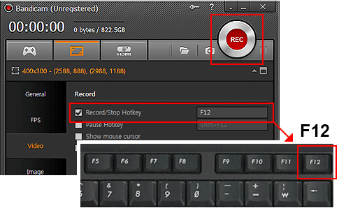 f12 key to start/stop the recording gameplay