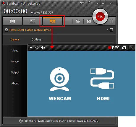 device: webcam recording, hdmi recording